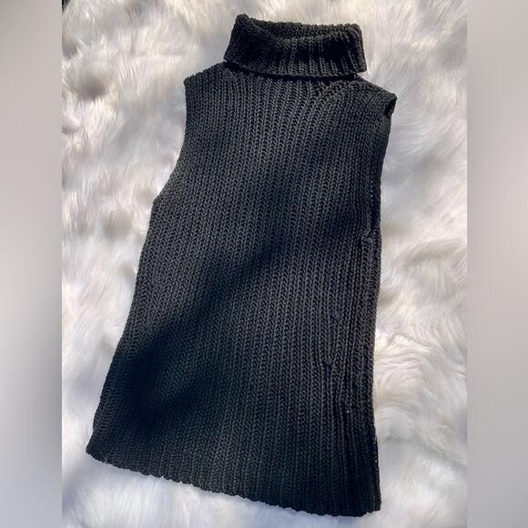 Vintage 90s J. CREW Cable Knit Black Turtleneck Sleeveless Sweater Blouse Small - Picture 3 of 15